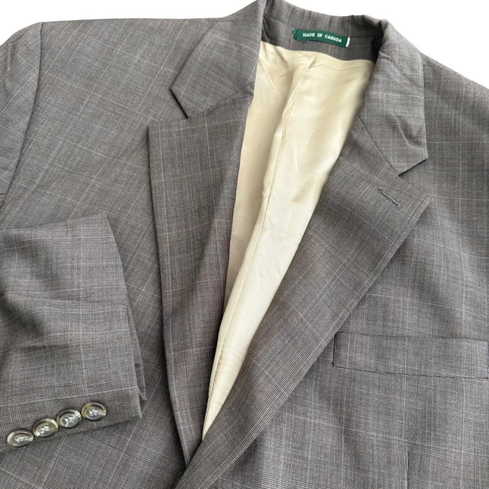 Lauren Ralph Lauren Mens 44L Grey Glen Check 100% Wool Blazer Jacket Made Canada